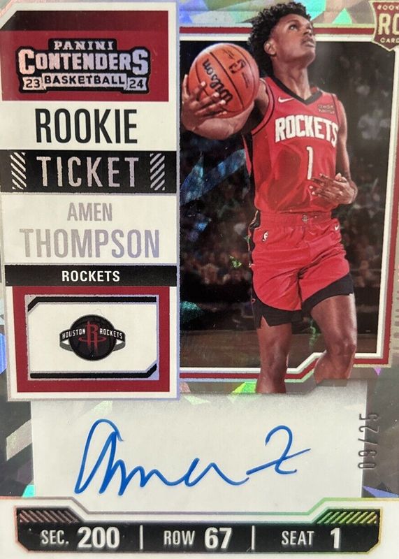 Amen Thompson 2023 Contenders #111 Rookie Ticket Auto - Cracked Ice Ticket /25 Rookie SGC 9.5