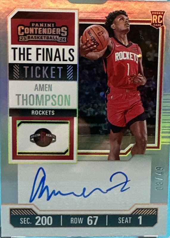 Amen Thompson 2023 Contenders #111 Rookie Ticket Auto - The Finals Ticket /49 BGS 10 PRISTINE