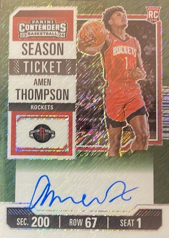 Amen Thompson 2023 Contenders #111 Rookie Ticket Auto - Premium Green Shimmer PSA 10