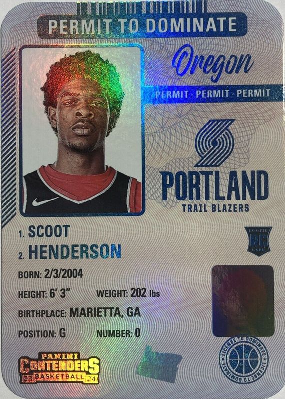 Scoot Henderson 2023 Contenders #4 Permit to Dominate /(SSP) Rookie RAW