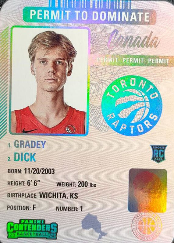 Gradey Dick 2023 Contenders #5 Permit to Dominate /(SSP) Rookie SGC 9.5