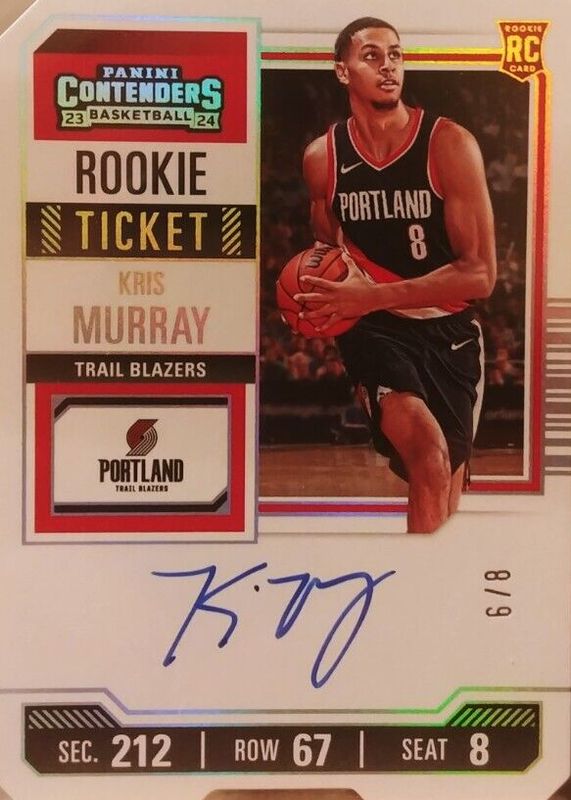 Kris Murray 2023 Contenders #125 Rookie Ticket Auto - Ticket Stub (/8) PSA 10