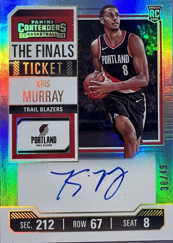 Kris Murray 2023 Contenders #125 Rookie Ticket Auto - The Finals Ticket /49 PSA 10