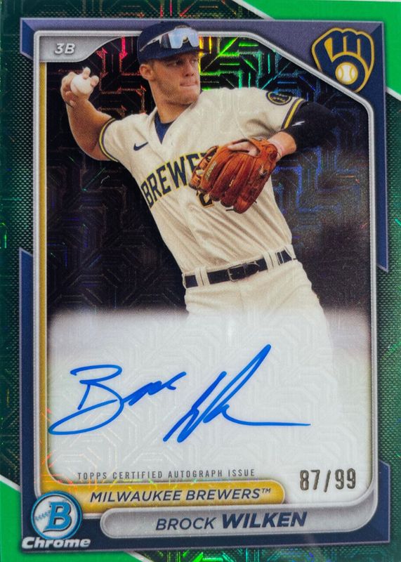 Brock Wilken 2024 Bowman Mega Box #BMA-BW Chrome Prospect Auto - Green Refractor /99 PSA 9