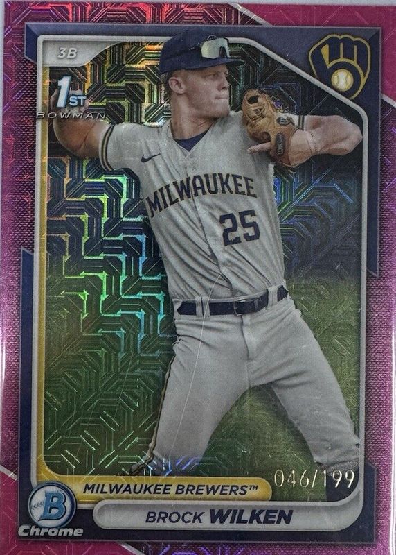 Brock Wilken 2024 Bowman Mega Box #BCP-86 Chrome Prospects - Pink Refractor /199 (1st) PSA 8