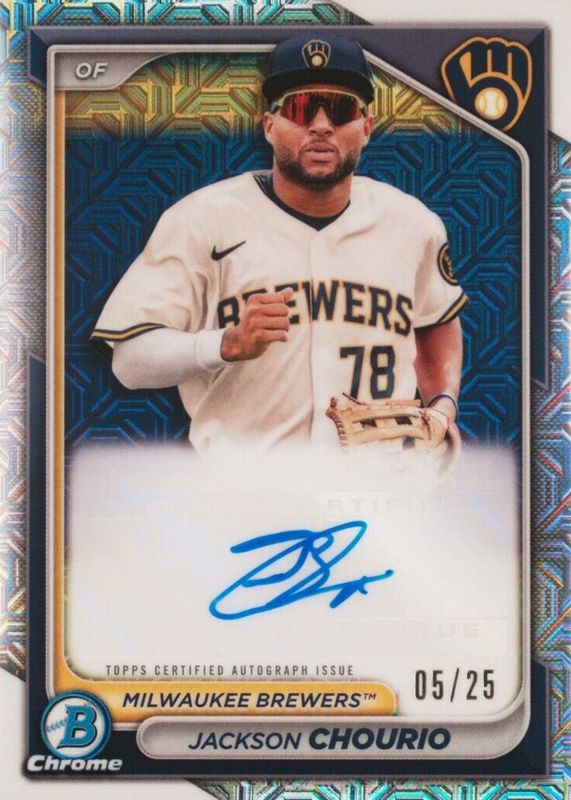Jackson Chourio 2024 Bowman Mega Box #BCP-140 Chrome Prospect Auto Image Variation /25 Rookie RAW