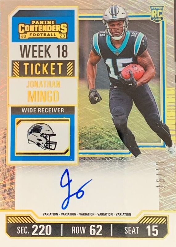 Jonathan Mingo 2023 Contenders #119 Rookie Ticket Auto Variation - Week 18 /18 PSA 10