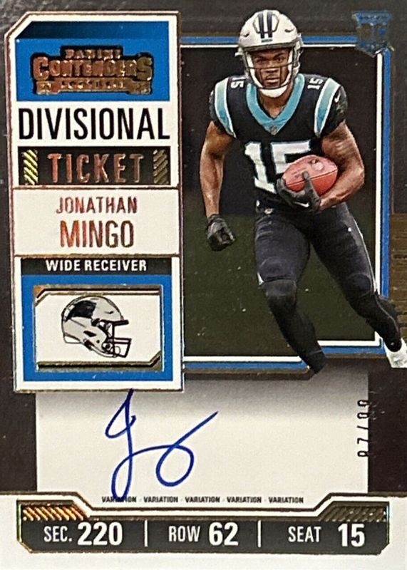 Jonathan Mingo 2023 Contenders #119 Rookie Ticket Auto Variation - Divisional Ticket /99 PSA 10