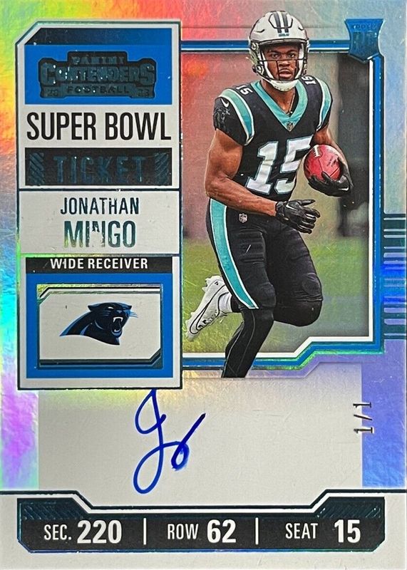 Jonathan Mingo 2023 Contenders #119 Rookie Ticket Auto - Super Bowl Ticket /1 PSA 10