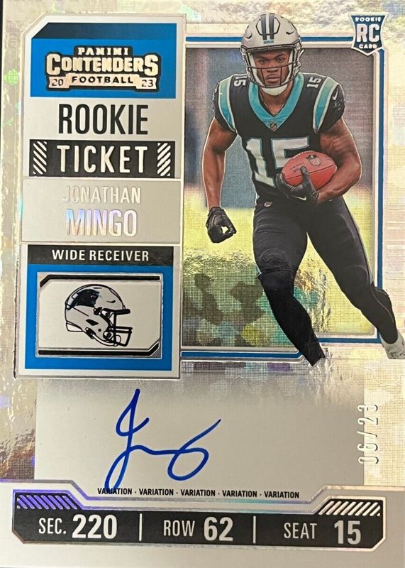 Jonathan Mingo 2023 Contenders #119 Rookie Ticket Auto Variation - Cracked Ice Ticket /23 PSA 10