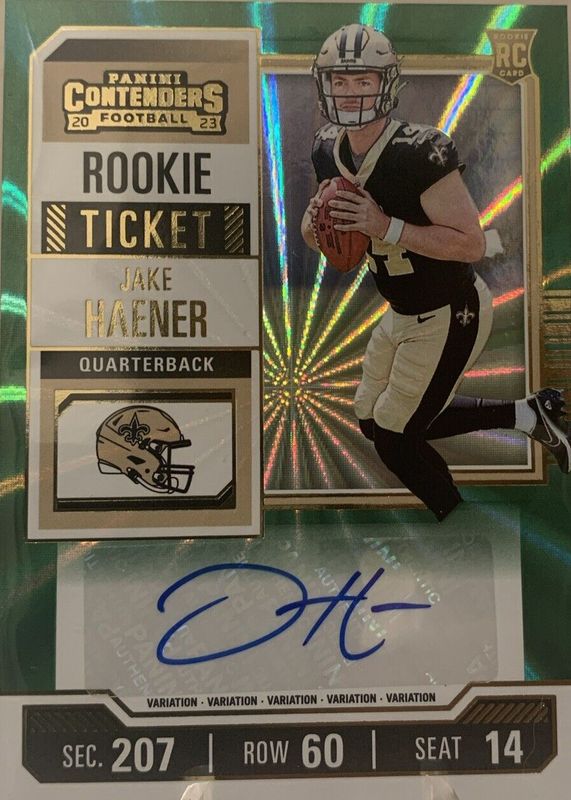 Jake Haener 2023 Contenders #113 Rookie Ticket Auto Variation - Opening Kickoff Ticket PSA 10