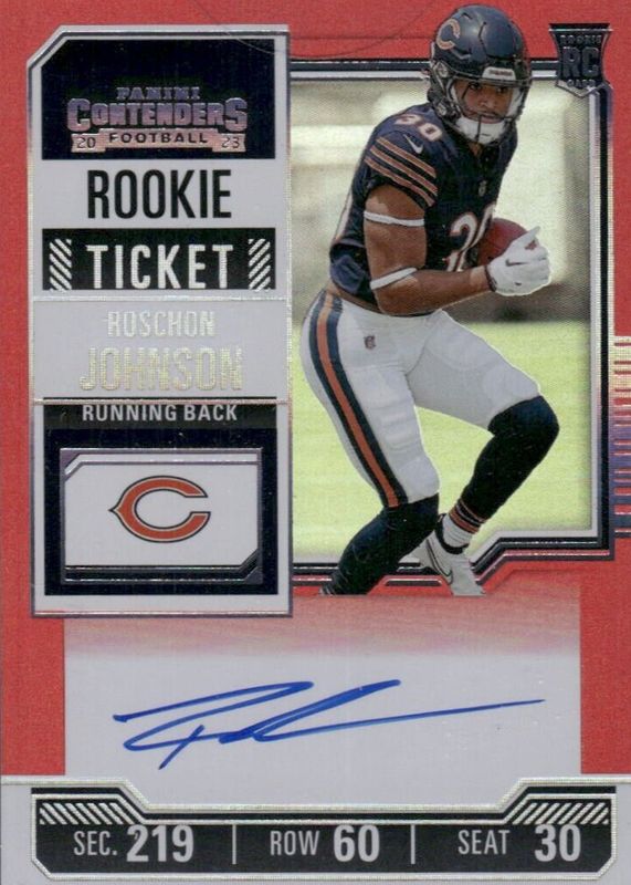 Roschon Johnson 2023 Contenders #130 Rookie Ticket Auto - Red Zone Ticket PSA 10