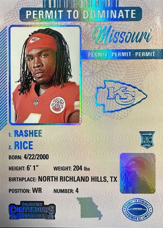 Rashee Rice 2023 Contenders #28 Permit to Dominate /(SSP) Rookie SGC 9.5