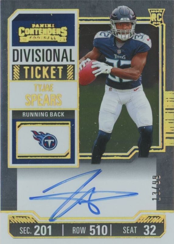 Tyjae Spears 2023 Contenders #137 Rookie Ticket Auto - Divisional Ticket /99 Rookie PSA 10