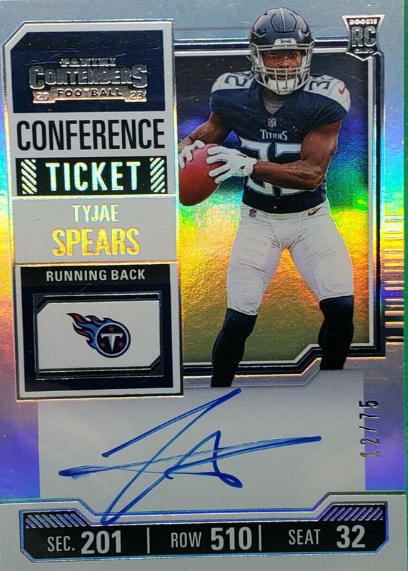 Tyjae Spears 2023 Contenders #137 Rookie Ticket Auto - Conference Ticket /75 PSA 10