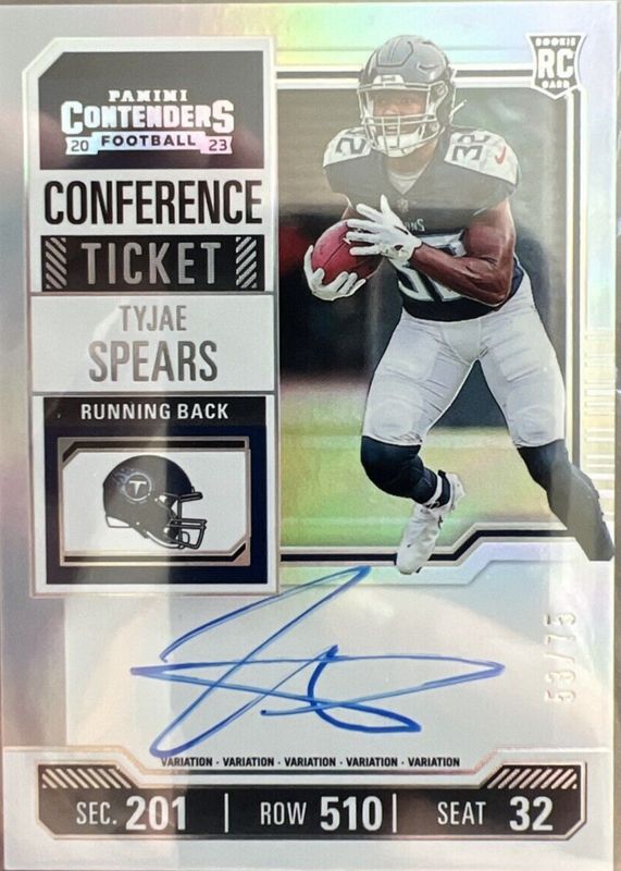 Tyjae Spears 2023 Contenders #137 Rookie Ticket Auto Variation - Conference Ticket /75 PSA 10