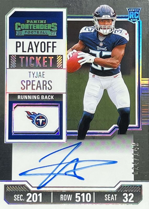 Tyjae Spears 2023 Contenders #137 Rookie Ticket Auto - Playoff Ticket /149 Rookie BGS 9