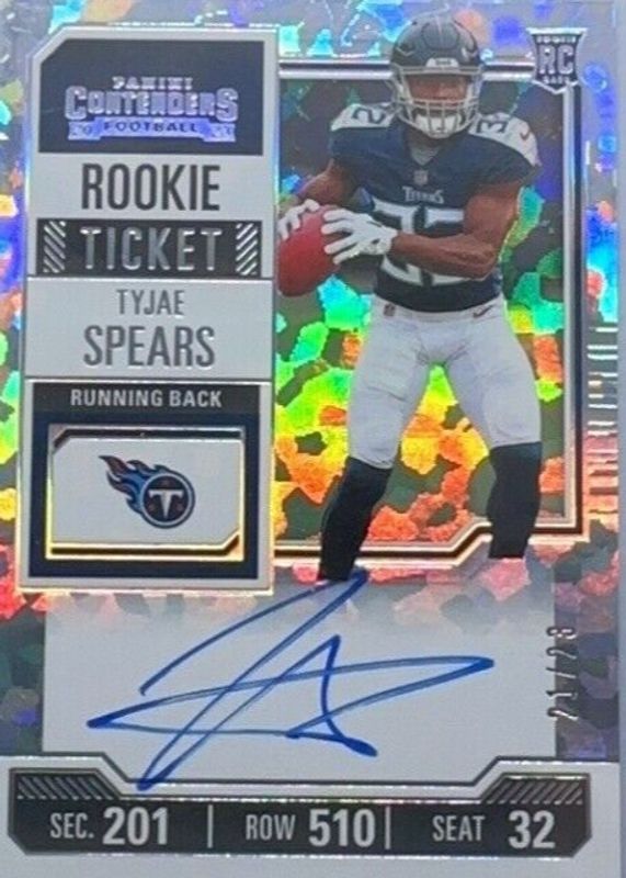 Tyjae Spears 2023 Contenders #137 Rookie Ticket Auto - Cracked Ice Ticket /23 PSA 10