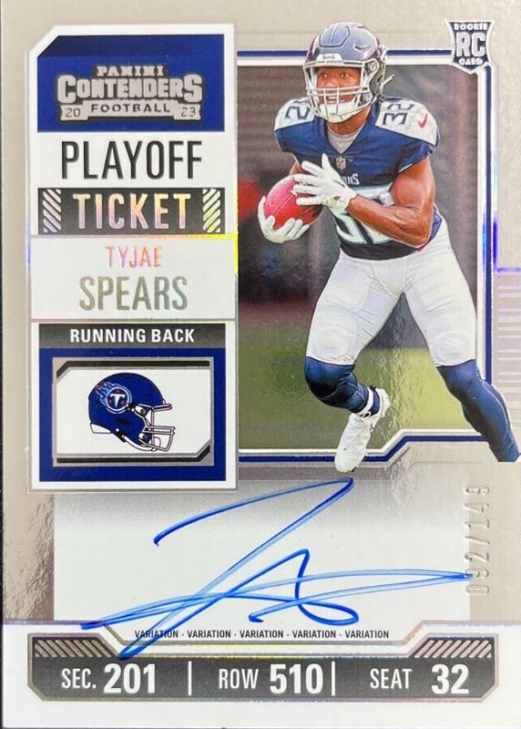 Tyjae Spears 2023 Contenders #137 Rookie Ticket Auto Variation - Playoff Ticket /149 PSA 10