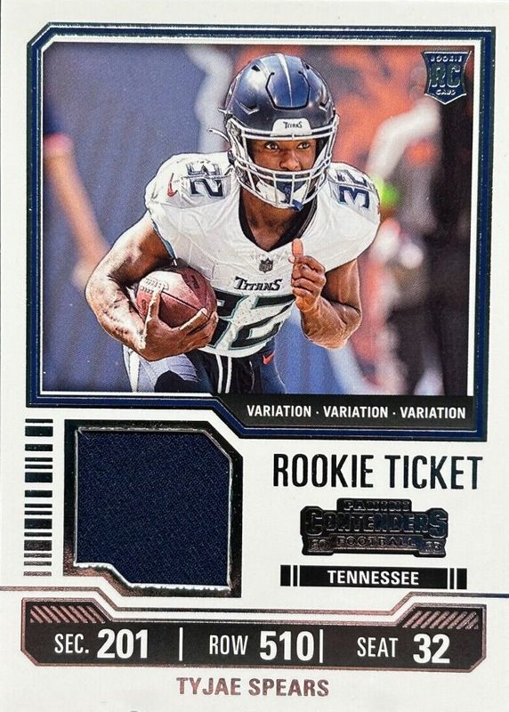 Tyjae Spears 2023 Contenders #TS36V Rookie Ticket Swatches Variation PSA 10