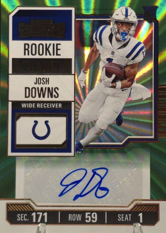 Josh Downs 2023 Contenders #121 Rookie Ticket Auto - Opening Kickoff Ticket Rookie BGS 9