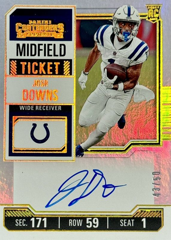 Josh Downs 2023 Contenders #121 Rookie Ticket Auto - Midfield Ticket /50 Rookie SGC 10