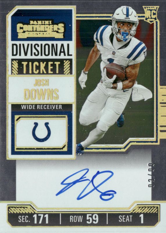 Josh Downs 2023 Contenders #121 Rookie Ticket Auto - Divisional Ticket /99 Rookie BGS 9