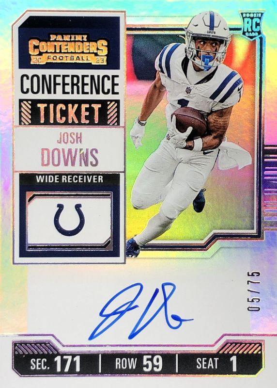 Josh Downs 2023 Contenders #121 Rookie Ticket Auto - Conference Ticket /75 Rookie SGC 10