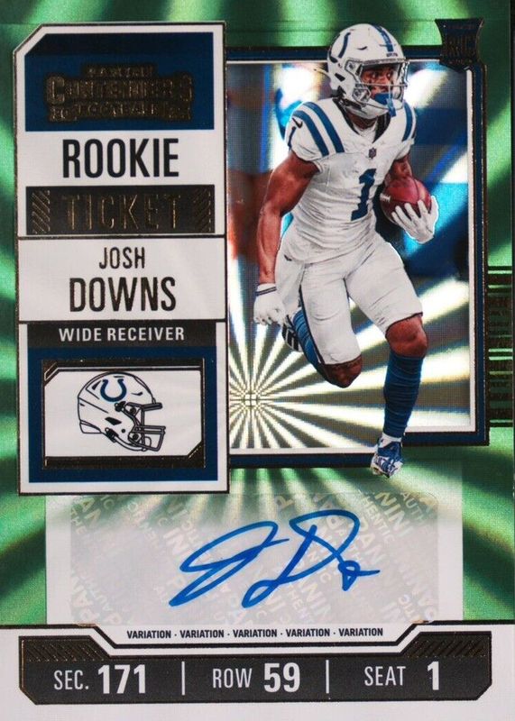 Josh Downs 2023 Contenders #121 Rookie Ticket Auto Variation - Opening Kickoff Ticket Rookie BGS 10 PRISTINE