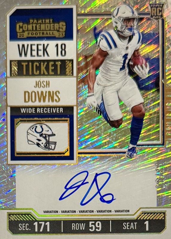 Josh Downs 2023 Contenders #121 Rookie Ticket Auto Variation - Week 18 /18 Rookie SGC 9.5