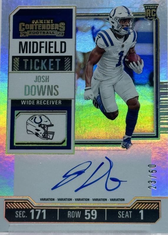 Josh Downs 2023 Contenders #121 Rookie Ticket Auto Variation - Midfield Ticket /50 Rookie PSA 9