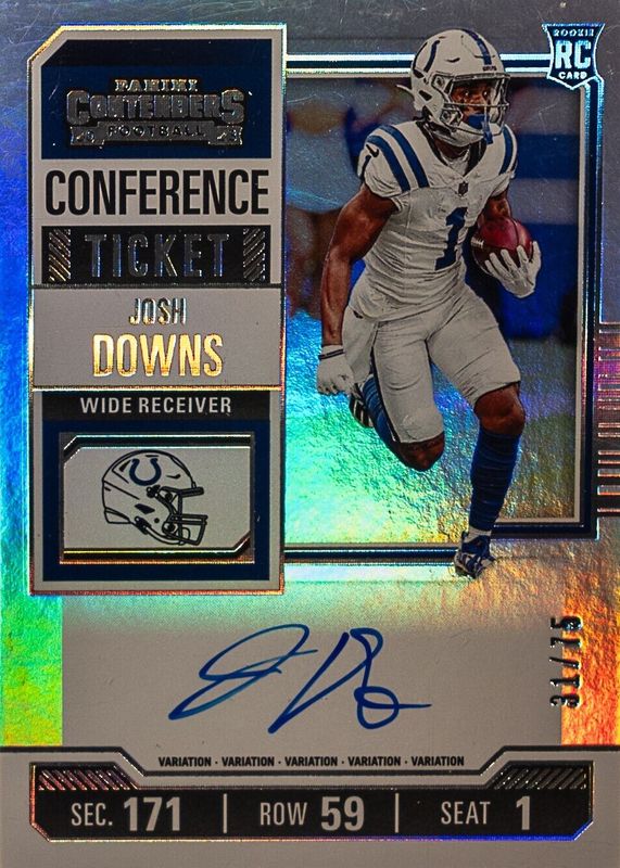 Josh Downs 2023 Contenders #121 Rookie Ticket Auto Variation - Conference Ticket /75 PSA 10