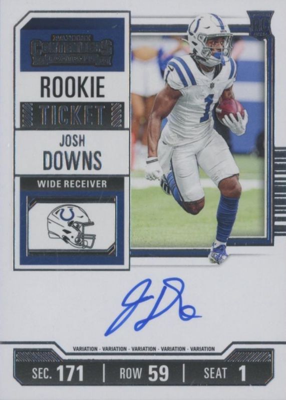 Josh Downs 2023 Contenders #121 Rookie Ticket Auto Variation Rookie RAW