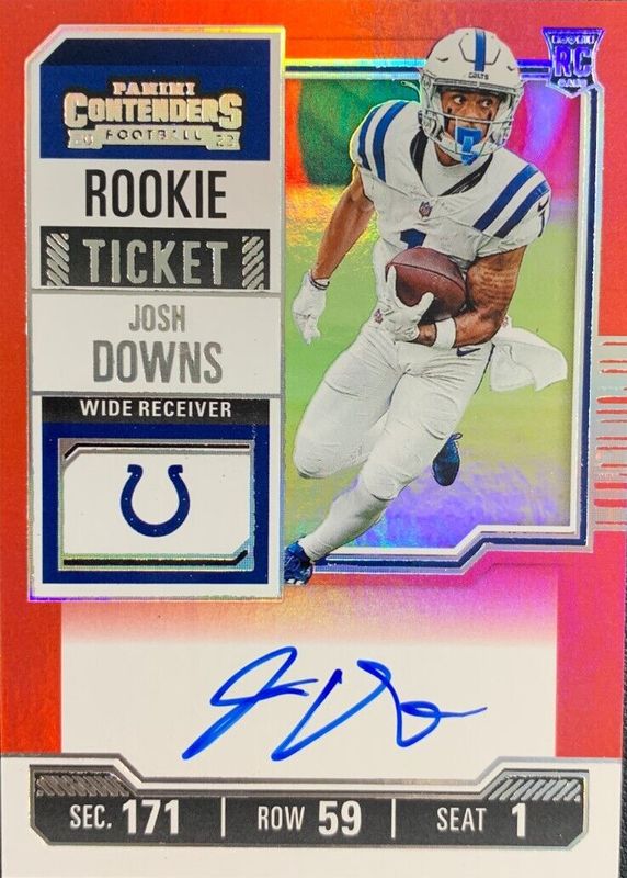 Josh Downs 2023 Contenders #121 Rookie Ticket Auto - Red Zone Ticket Rookie RAW