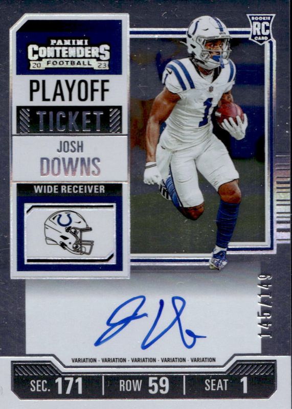 Josh Downs 2023 Contenders #121 Rookie Ticket Auto Variation - Playoff Ticket /149 Rookie SGC 9.5