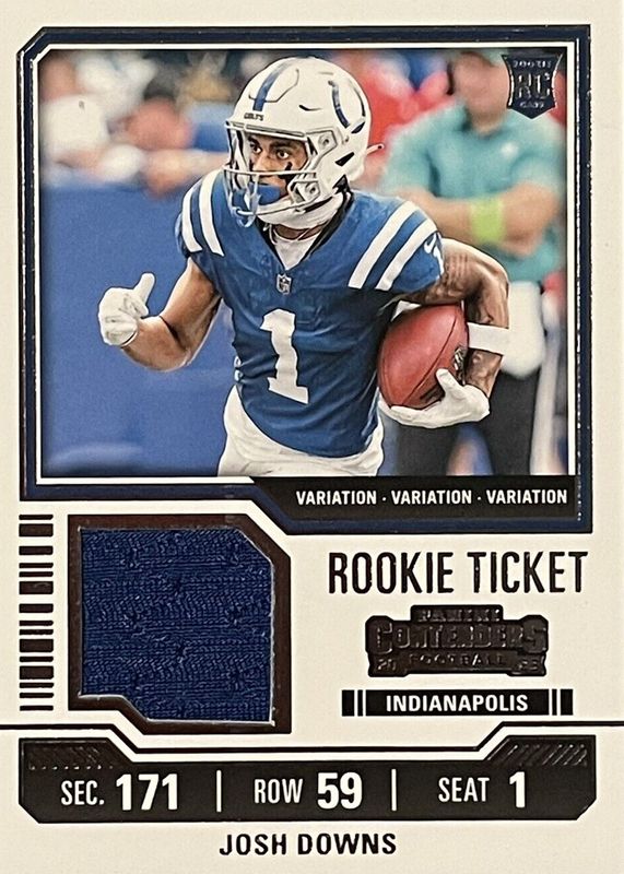 Josh Downs 2023 Contenders #TS21V Rookie Ticket Swatches Variation Rookie PSA 8