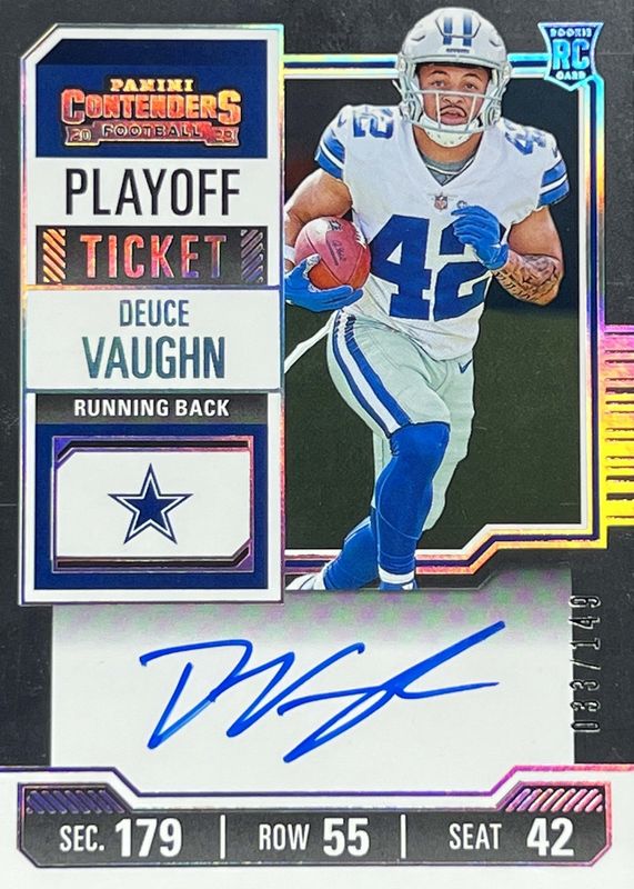 Deuce Vaughn 2023 Contenders #108 Rookie Ticket Auto - Playoff Ticket /149 Rookie BGS 9