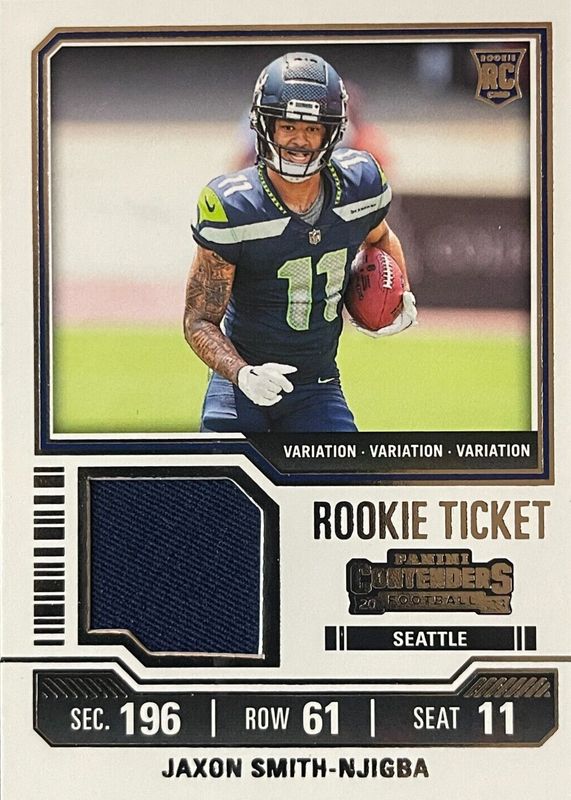 Jaxon Smith-Njigba 2023 Contenders #TS17V Rookie Ticket Swatches Variation Rookie SGC 9