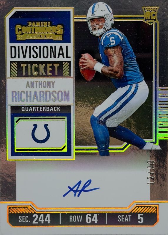 Anthony Richardson 2023 Contenders #102 Rookie Ticket Auto - Divisional Ticket /99 Rookie PSA 9