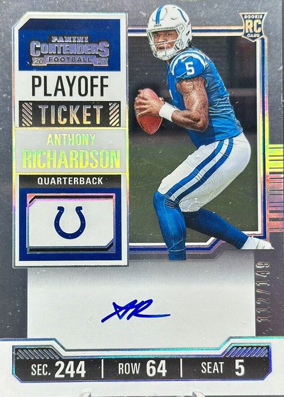 Anthony Richardson 2023 Contenders #102 Rookie Ticket Auto - Playoff Ticket /149 Rookie SGC 9