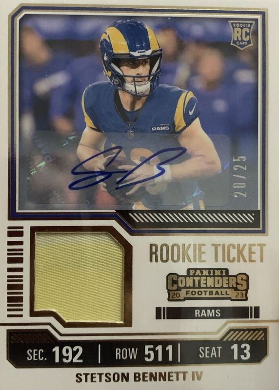 Stetson Bennett IV 2023 Contenders #TS32 Rookie Ticket Swatches Autographs /25 Rookie RAW