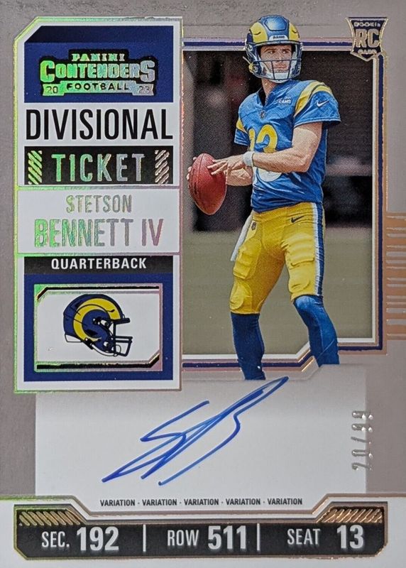 Stetson Bennett IV 2023 Contenders #133 Rookie Ticket Auto Variation - Divisional Ticket /99 Rookie PSA 9