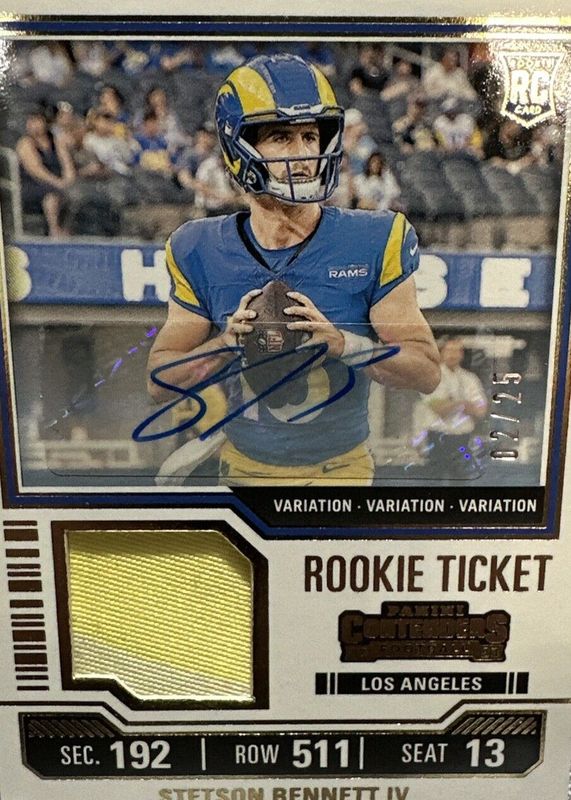 Stetson Bennett IV 2023 Contenders #TS32V Rookie Ticket Swatches Autographs Variation /25 Rookie PSA 10