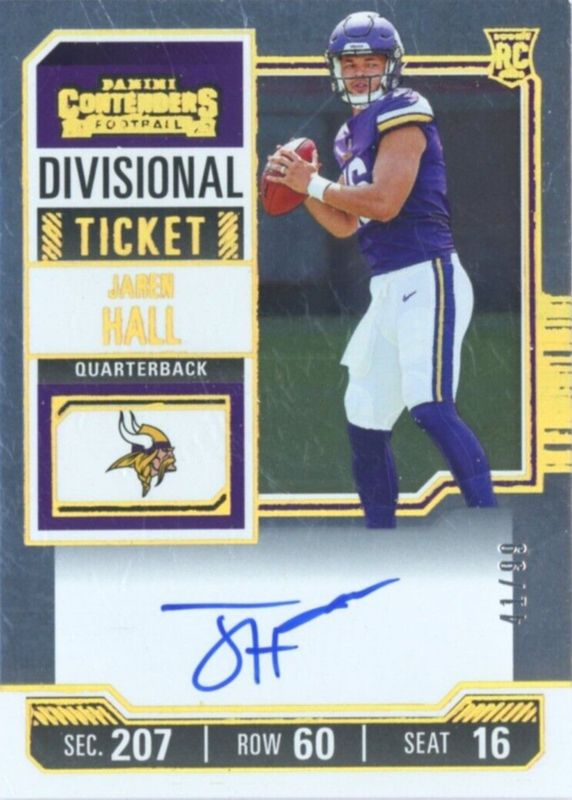 Jaren Hall 2023 Contenders #116 Rookie Ticket Auto - Divisional Ticket /99 Rookie PSA 9