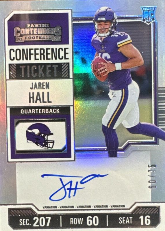 Jaren Hall 2023 Contenders #116 Rookie Ticket Auto - Conference Ticket /75 Rookie SGC 9.5