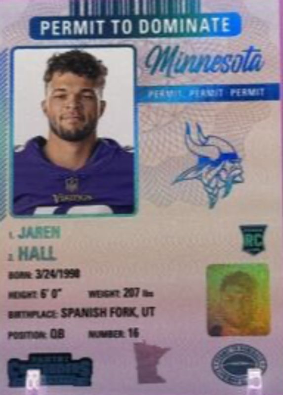 Jaren Hall 2023 Contenders #17 Permit to Dominate /(SSP) Rookie SGC 9.5