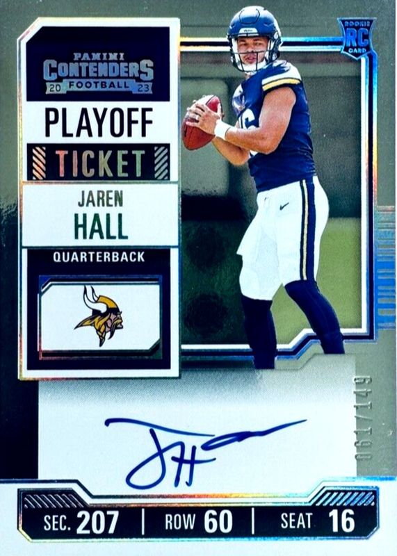 Jaren Hall 2023 Contenders #116 Rookie Ticket Auto - Playoff Ticket /149 Rookie BGS 9.5