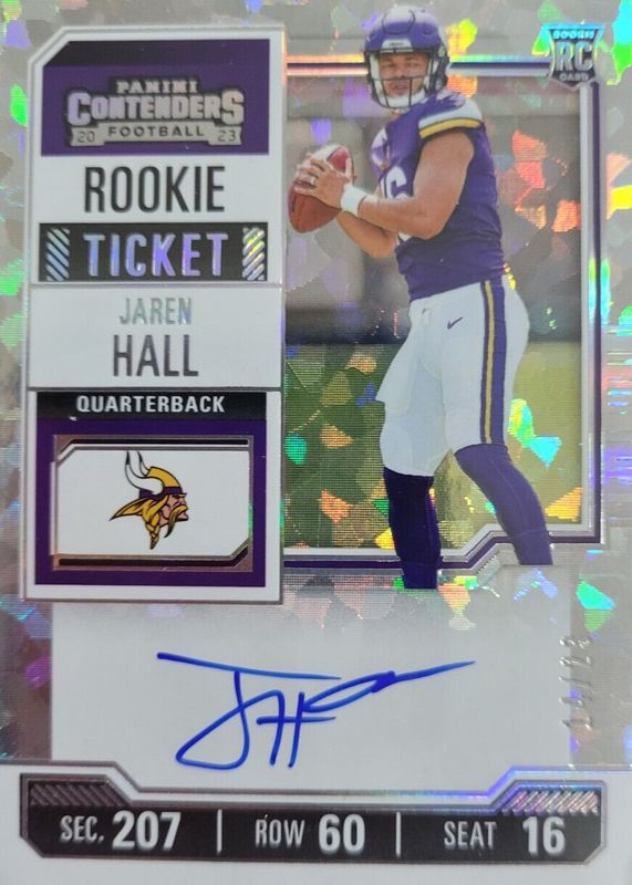 Jaren Hall 2023 Contenders #116 Rookie Ticket Auto - Cracked Ice Ticket /23 Rookie PSA 10