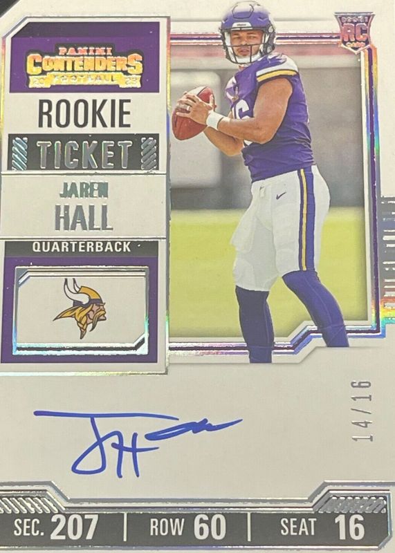 Jaren Hall 2023 Contenders #116 Rookie Ticket Auto - Ticket Stub (/16) Rookie PSA 10