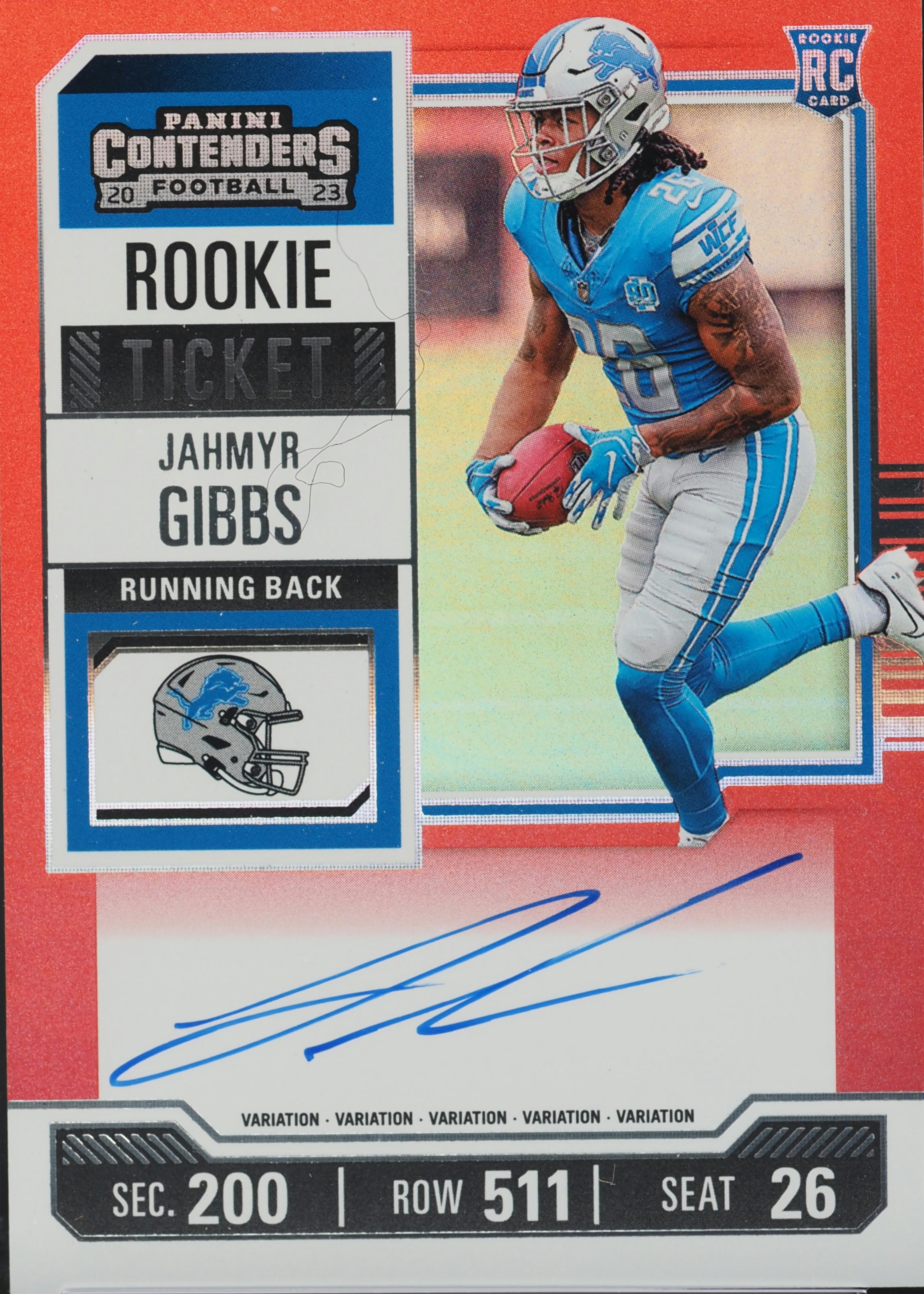 Jahmyr Gibbs 2023 Contenders #112 Rookie Ticket Auto